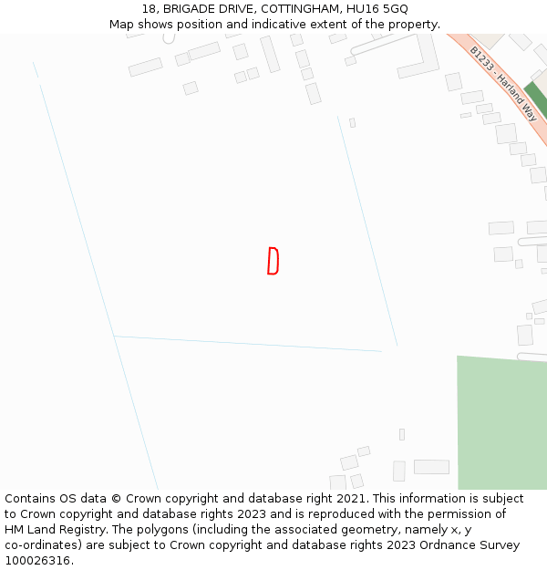 18, BRIGADE DRIVE, COTTINGHAM, HU16 5GQ: Location map and indicative extent of plot