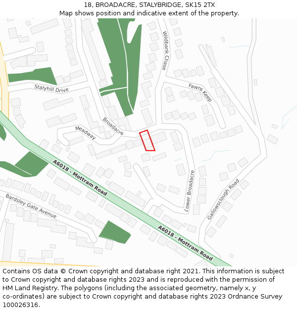 18, BROADACRE, STALYBRIDGE, SK15 2TX: Location map and indicative extent of plot