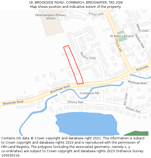 18, BROOKSIDE ROAD, COMBWICH, BRIDGWATER, TA5 2QW: Location map and indicative extent of plot