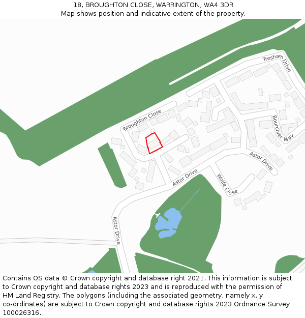 18, BROUGHTON CLOSE, WARRINGTON, WA4 3DR: Location map and indicative extent of plot