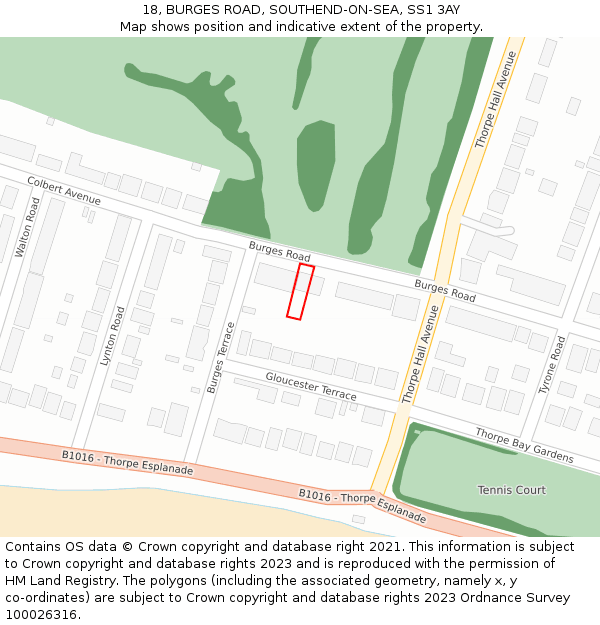 18, BURGES ROAD, SOUTHEND-ON-SEA, SS1 3AY: Location map and indicative extent of plot