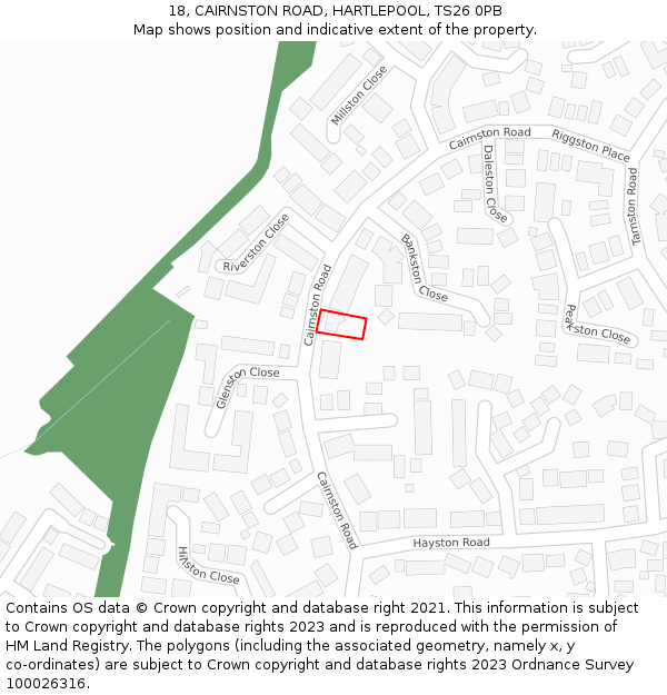 18, CAIRNSTON ROAD, HARTLEPOOL, TS26 0PB: Location map and indicative extent of plot