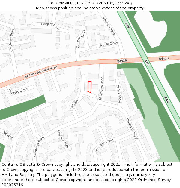 18, CAMVILLE, BINLEY, COVENTRY, CV3 2XQ: Location map and indicative extent of plot