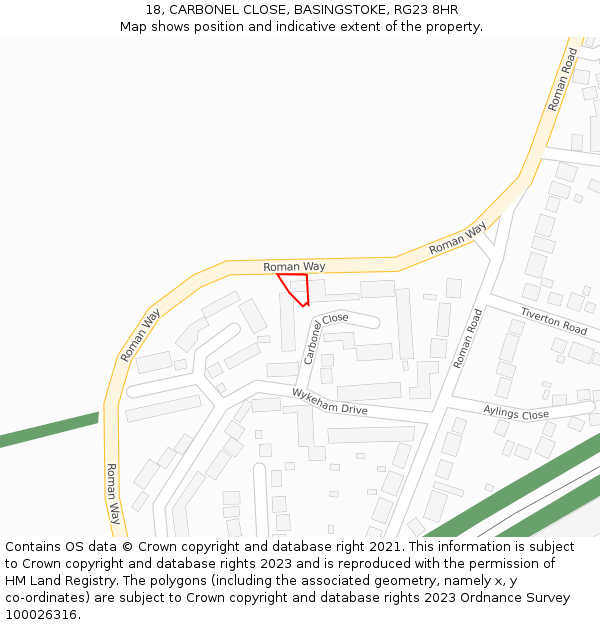 18, CARBONEL CLOSE, BASINGSTOKE, RG23 8HR: Location map and indicative extent of plot