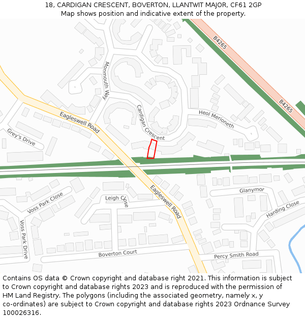 18, CARDIGAN CRESCENT, BOVERTON, LLANTWIT MAJOR, CF61 2GP: Location map and indicative extent of plot