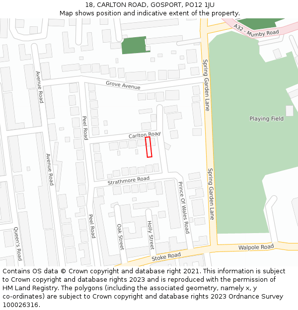 18, CARLTON ROAD, GOSPORT, PO12 1JU: Location map and indicative extent of plot