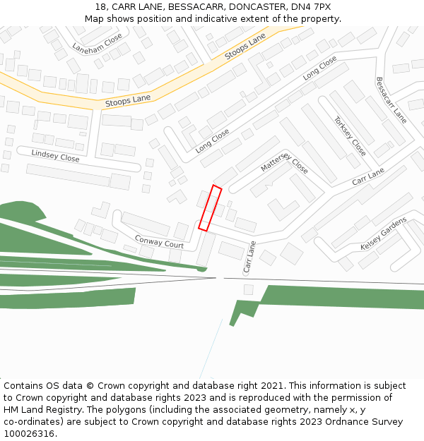 18, CARR LANE, BESSACARR, DONCASTER, DN4 7PX: Location map and indicative extent of plot