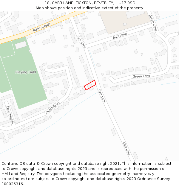 18, CARR LANE, TICKTON, BEVERLEY, HU17 9SD: Location map and indicative extent of plot