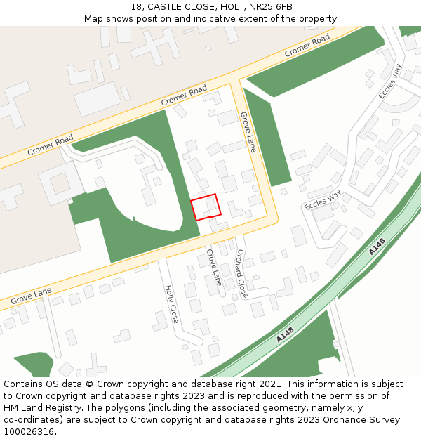 18, CASTLE CLOSE, HOLT, NR25 6FB: Location map and indicative extent of plot