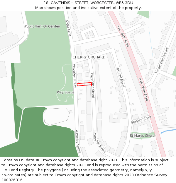 18, CAVENDISH STREET, WORCESTER, WR5 3DU: Location map and indicative extent of plot