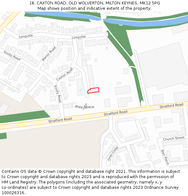 18, CAXTON ROAD, OLD WOLVERTON, MILTON KEYNES, MK12 5PG: Location map and indicative extent of plot