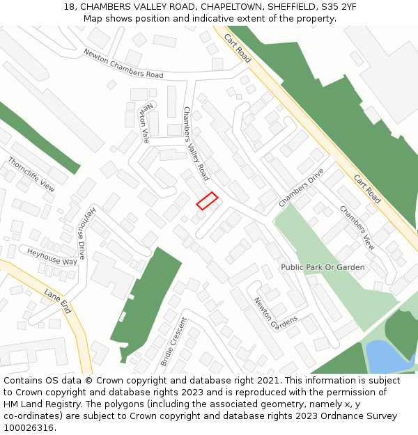 18, CHAMBERS VALLEY ROAD, CHAPELTOWN, SHEFFIELD, S35 2YF: Location map and indicative extent of plot