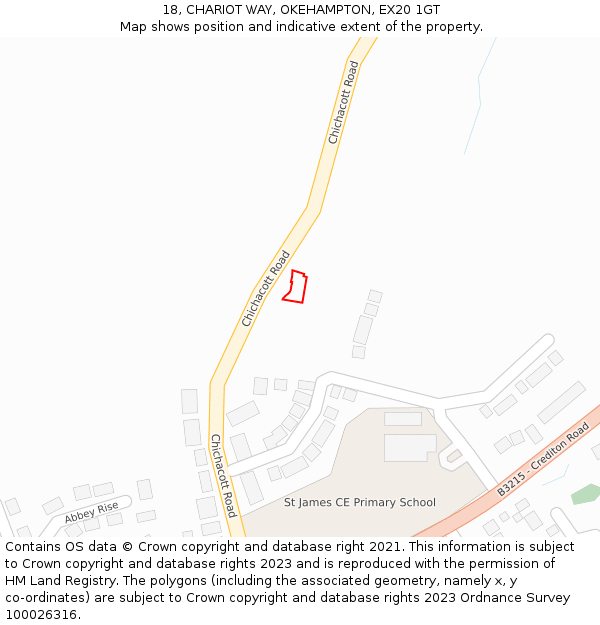 18, CHARIOT WAY, OKEHAMPTON, EX20 1GT: Location map and indicative extent of plot