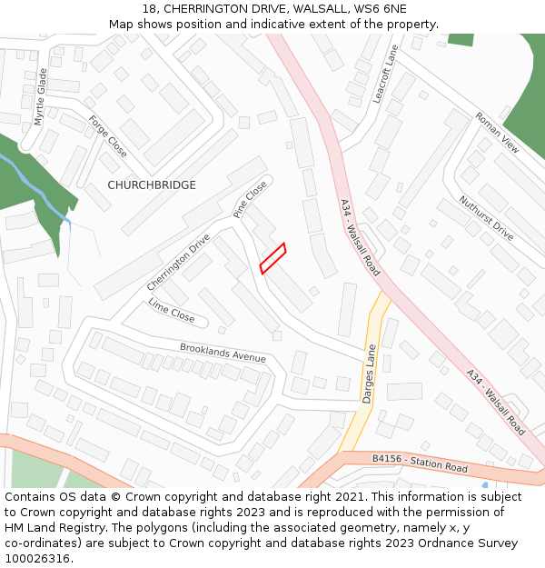 18, CHERRINGTON DRIVE, WALSALL, WS6 6NE: Location map and indicative extent of plot