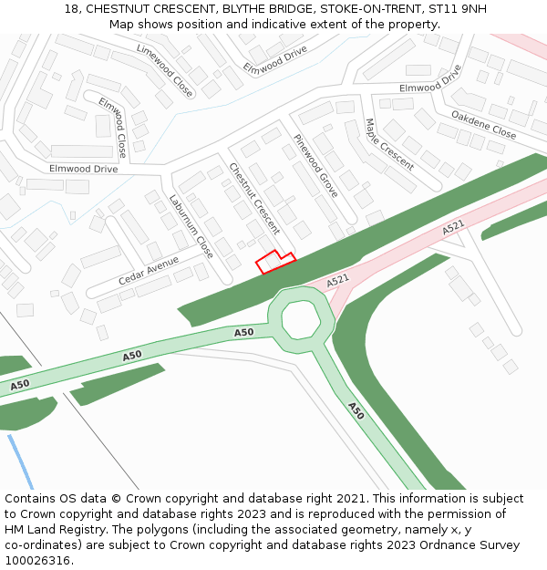 18, CHESTNUT CRESCENT, BLYTHE BRIDGE, STOKE-ON-TRENT, ST11 9NH: Location map and indicative extent of plot