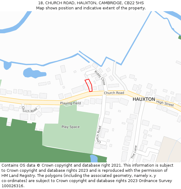 18, CHURCH ROAD, HAUXTON, CAMBRIDGE, CB22 5HS: Location map and indicative extent of plot