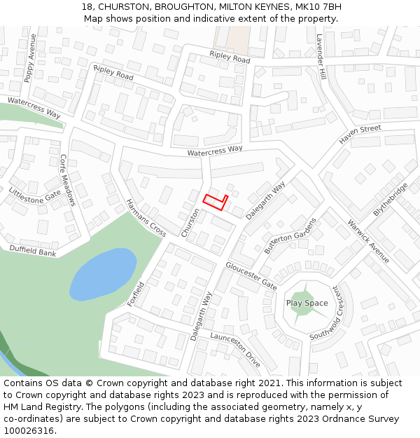 18, CHURSTON, BROUGHTON, MILTON KEYNES, MK10 7BH: Location map and indicative extent of plot