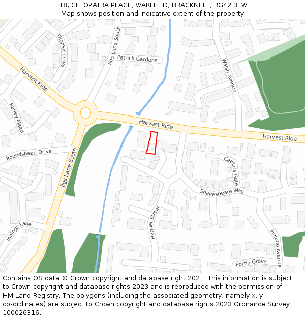 18, CLEOPATRA PLACE, WARFIELD, BRACKNELL, RG42 3EW: Location map and indicative extent of plot