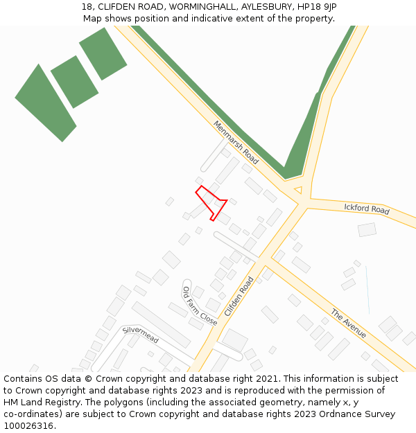 18, CLIFDEN ROAD, WORMINGHALL, AYLESBURY, HP18 9JP: Location map and indicative extent of plot