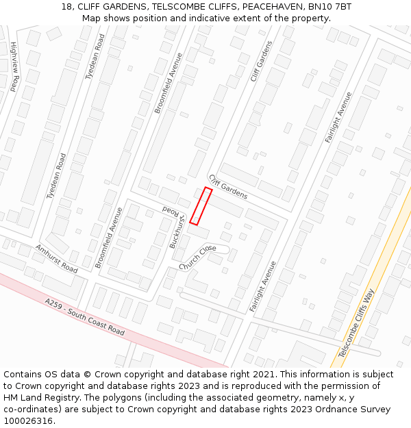 18, CLIFF GARDENS, TELSCOMBE CLIFFS, PEACEHAVEN, BN10 7BT: Location map and indicative extent of plot