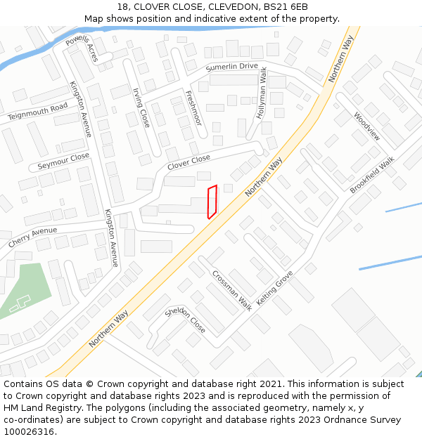 18, CLOVER CLOSE, CLEVEDON, BS21 6EB: Location map and indicative extent of plot