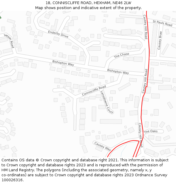 18, CONNISCLIFFE ROAD, HEXHAM, NE46 2LW: Location map and indicative extent of plot