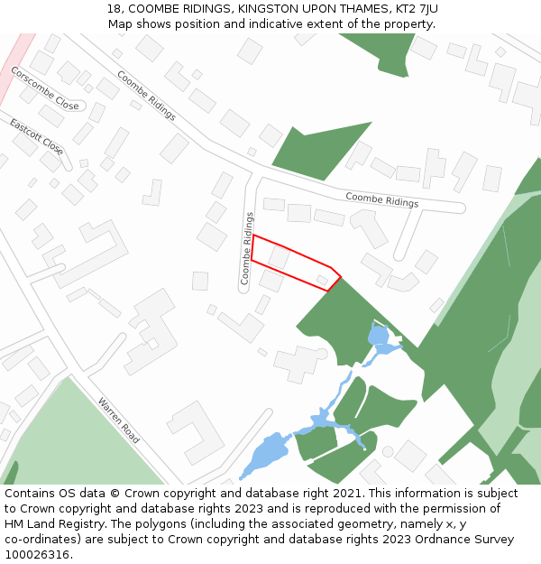 18, COOMBE RIDINGS, KINGSTON UPON THAMES, KT2 7JU: Location map and indicative extent of plot