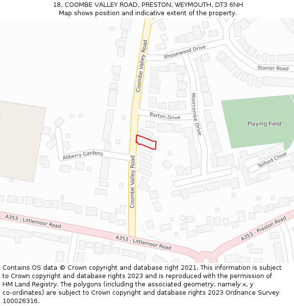 18, COOMBE VALLEY ROAD, PRESTON, WEYMOUTH, DT3 6NH: Location map and indicative extent of plot