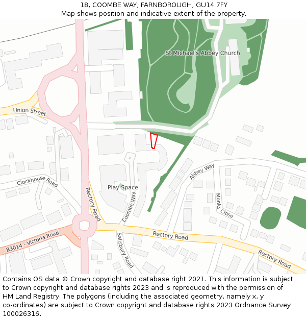 18, COOMBE WAY, FARNBOROUGH, GU14 7FY: Location map and indicative extent of plot