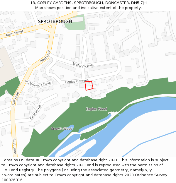 18, COPLEY GARDENS, SPROTBROUGH, DONCASTER, DN5 7JH: Location map and indicative extent of plot