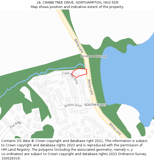 18, CRABB TREE DRIVE, NORTHAMPTON, NN3 5DR: Location map and indicative extent of plot