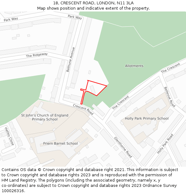 18, CRESCENT ROAD, LONDON, N11 3LA: Location map and indicative extent of plot