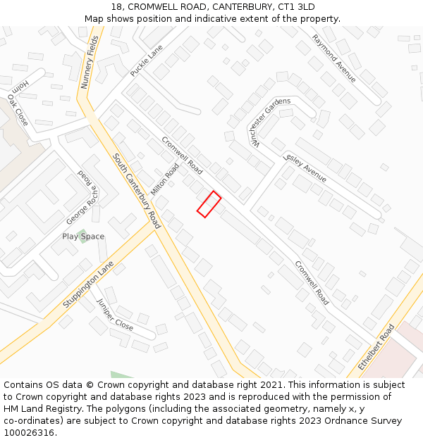 18, CROMWELL ROAD, CANTERBURY, CT1 3LD: Location map and indicative extent of plot