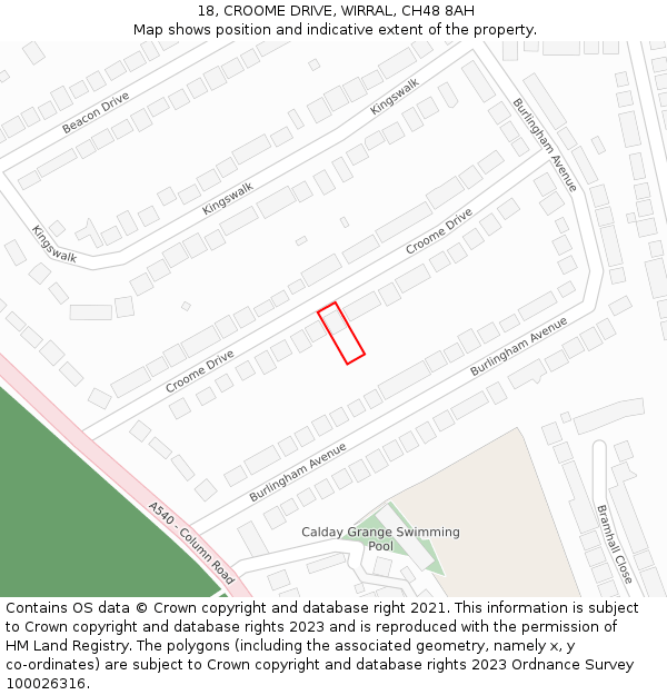 18, CROOME DRIVE, WIRRAL, CH48 8AH: Location map and indicative extent of plot