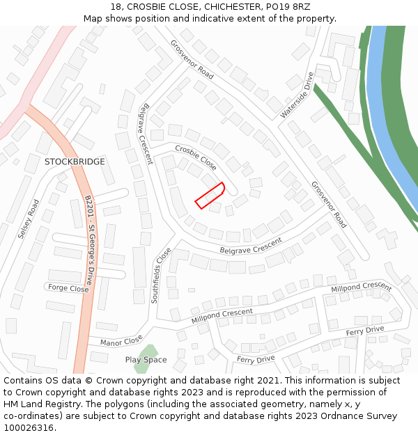 18, CROSBIE CLOSE, CHICHESTER, PO19 8RZ: Location map and indicative extent of plot