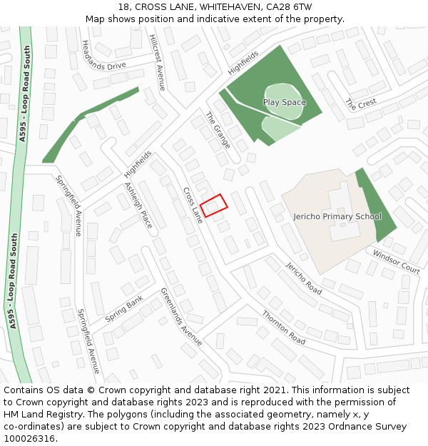 18, CROSS LANE, WHITEHAVEN, CA28 6TW: Location map and indicative extent of plot