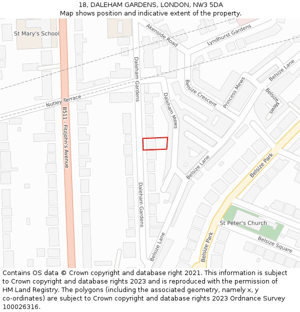 18, DALEHAM GARDENS, LONDON, NW3 5DA: Location map and indicative extent of plot