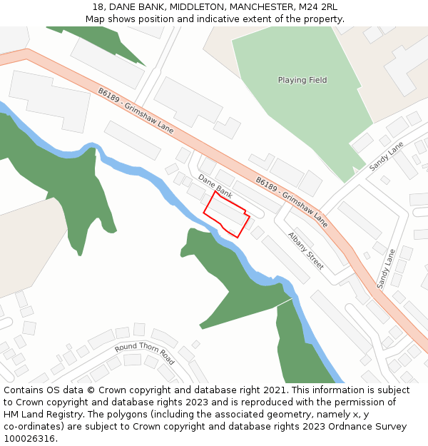 18, DANE BANK, MIDDLETON, MANCHESTER, M24 2RL: Location map and indicative extent of plot