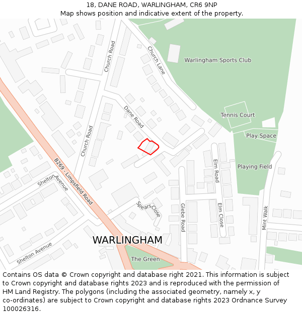 18, DANE ROAD, WARLINGHAM, CR6 9NP: Location map and indicative extent of plot