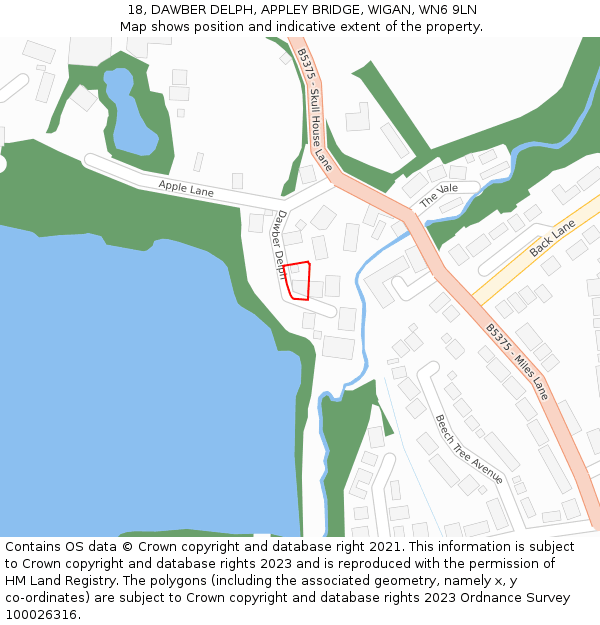 18, DAWBER DELPH, APPLEY BRIDGE, WIGAN, WN6 9LN: Location map and indicative extent of plot