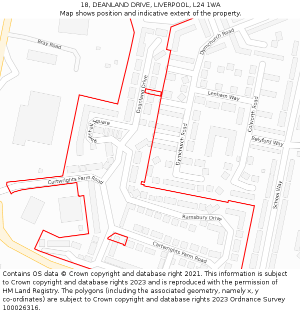 18, DEANLAND DRIVE, LIVERPOOL, L24 1WA: Location map and indicative extent of plot