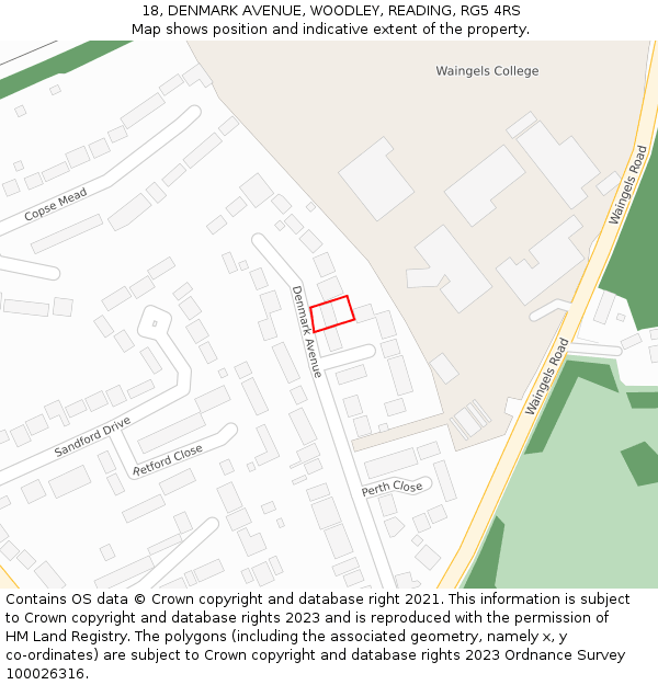 18, DENMARK AVENUE, WOODLEY, READING, RG5 4RS: Location map and indicative extent of plot