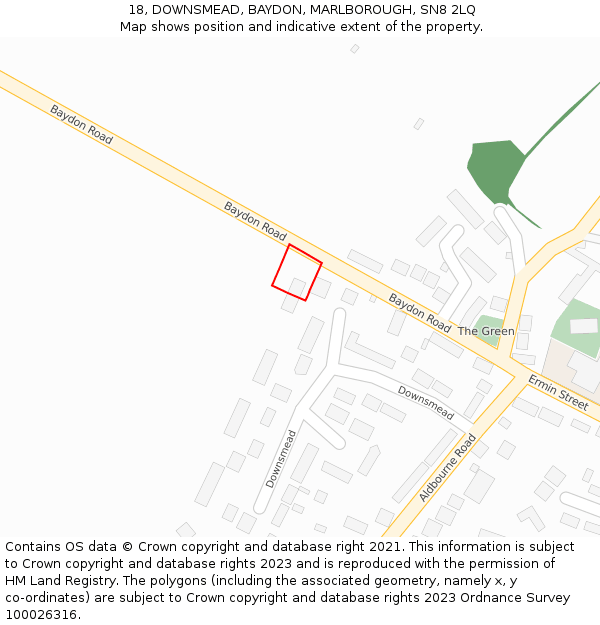 18, DOWNSMEAD, BAYDON, MARLBOROUGH, SN8 2LQ: Location map and indicative extent of plot