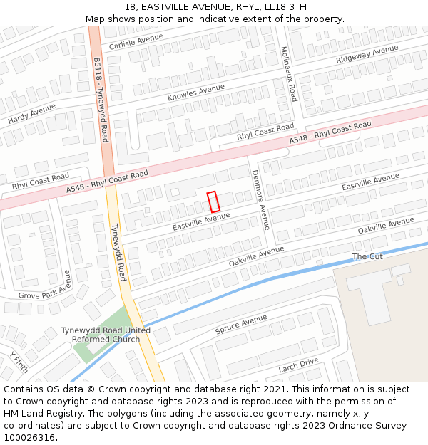 18, EASTVILLE AVENUE, RHYL, LL18 3TH: Location map and indicative extent of plot