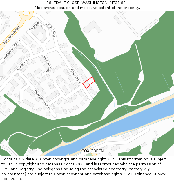 18, EDALE CLOSE, WASHINGTON, NE38 8FH: Location map and indicative extent of plot