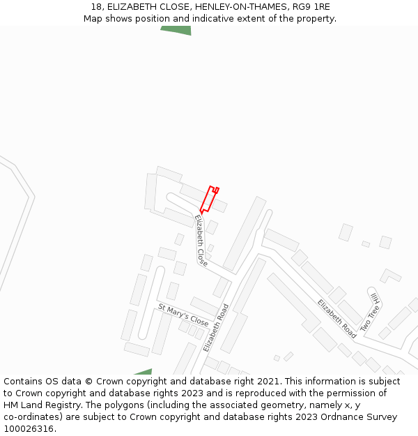 18, ELIZABETH CLOSE, HENLEY-ON-THAMES, RG9 1RE: Location map and indicative extent of plot