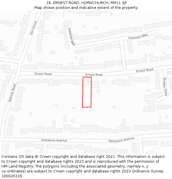 18, ERNEST ROAD, HORNCHURCH, RM11 3JF: Location map and indicative extent of plot