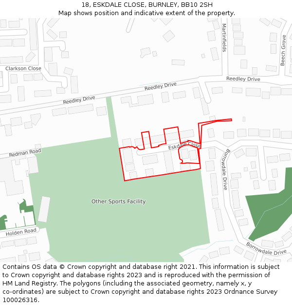 18, ESKDALE CLOSE, BURNLEY, BB10 2SH: Location map and indicative extent of plot