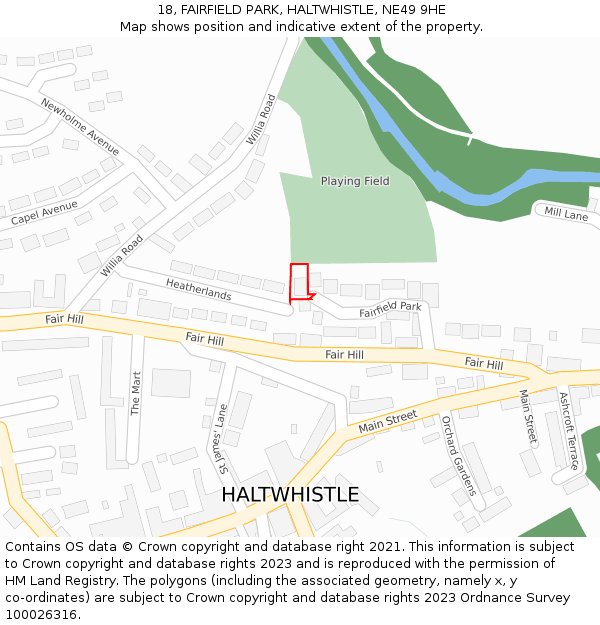 18, FAIRFIELD PARK, HALTWHISTLE, NE49 9HE: Location map and indicative extent of plot