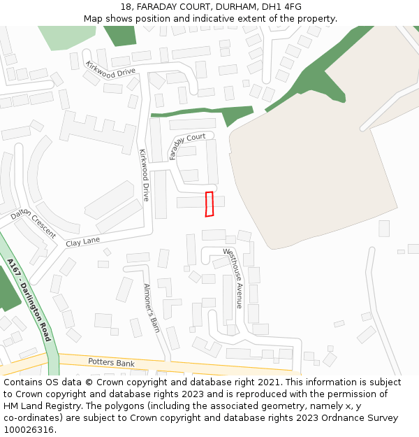 18, FARADAY COURT, DURHAM, DH1 4FG: Location map and indicative extent of plot